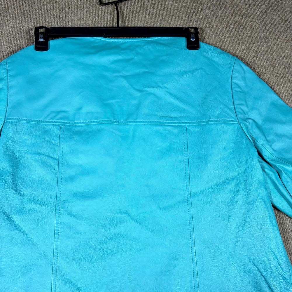 Newport News Easy Style Leather Jacket Womens 16W Turquoise Fully Lined Full Zip - Picture 8 of 10
